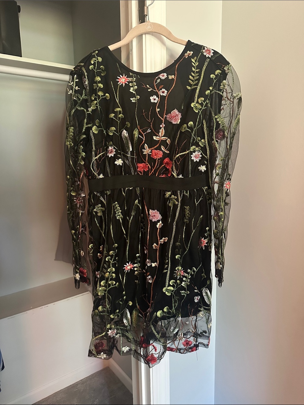 Black Floral Embroidered Mesh Dress